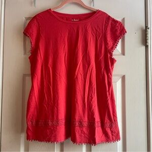 Kim Rogers Top XL Coral Cap Sleeve Eyelet Trim & Hem Detail